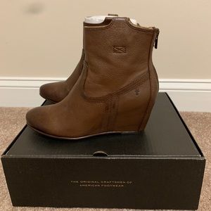 Frye Brown Carson Wedge Boots